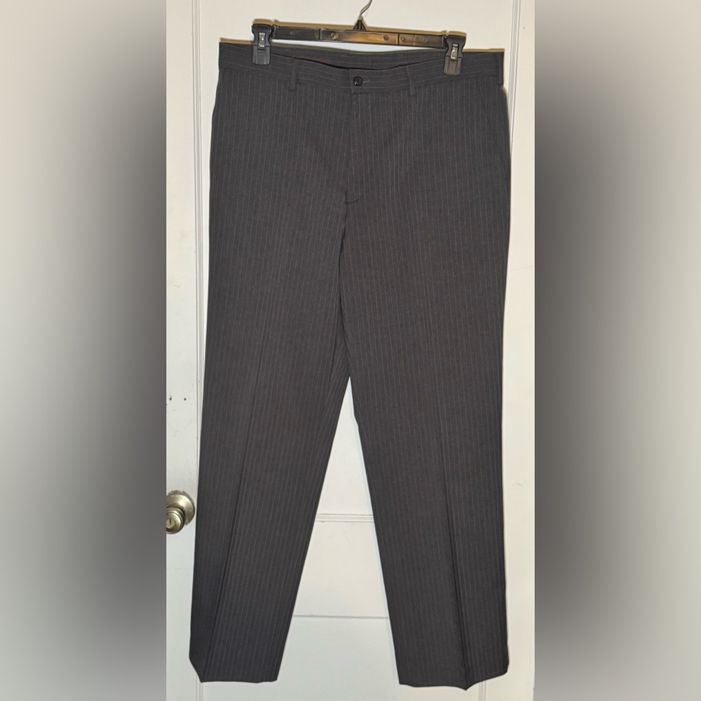 Perry Ellis Men’s Dress Pants Pinstripe Gray Flat Front Suit Slacks 36x32 NWOT